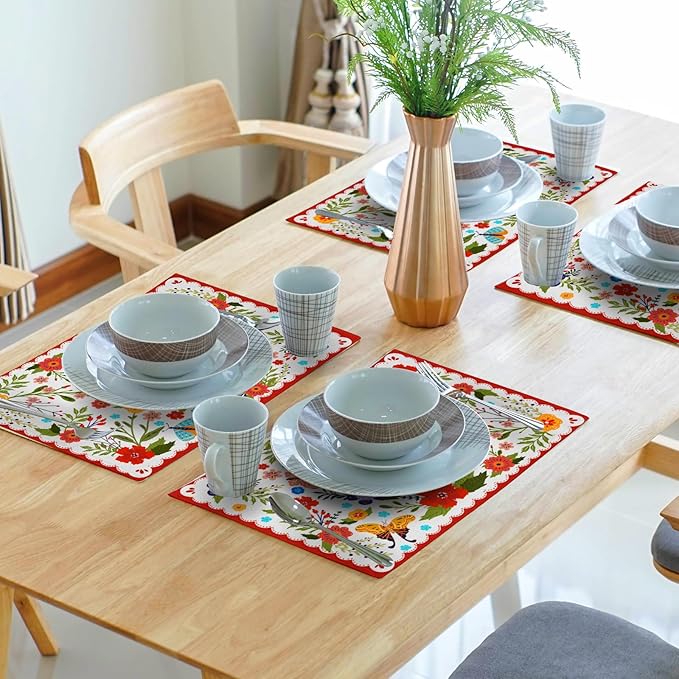 Linen Floral Red Placemat Set of 4 Cloth Rustic Seasonal for Kitchen Dining Table Decor