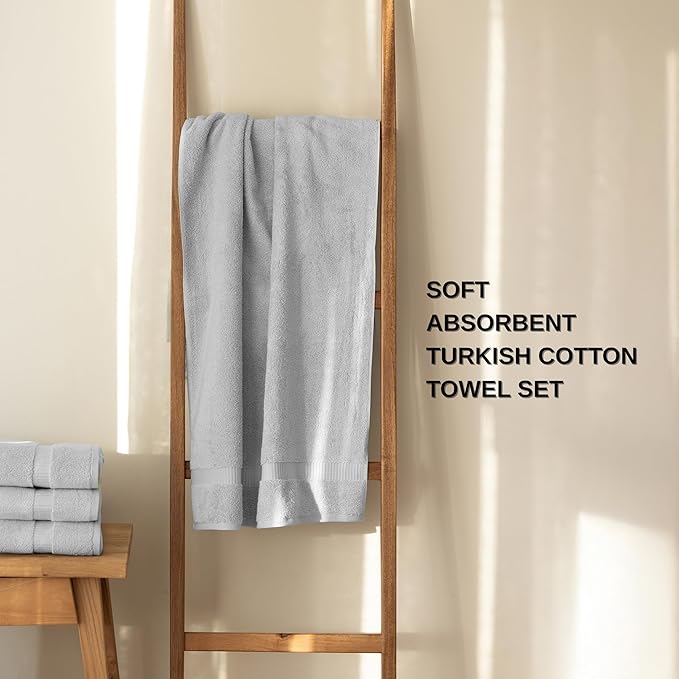 SALBAKOS 100% Turkish Cotton 6-Piece Towel Set | Premium Quality Hotel & Spa Collection | Soft, Super Absorbent 2 Washcloth, 2 Hand, 2 Bath Towel Sets | Made in Turkey (Silver, 6 Piece Towel Set)