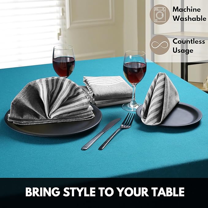 Cloth Napkins 18x18 Inches - Striped Design, 100% Cotton, Reusable & Durable Fabric Napkins for Dining, Everyday Meals, Events, Parties - Machine Washable, Set of 4, Charcoal Grey