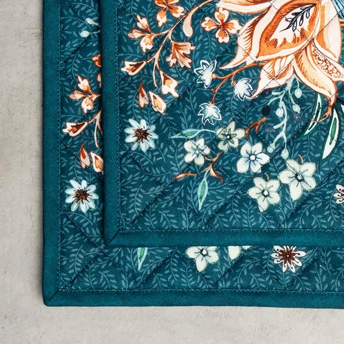 Maison d' Hermine Pot Holders Set 100% Cotton Heat Resistant Potholders 8" x 8" Hot Pads with Loop for Thanksgiving Christmas Decorations Baking Handling Hot Pans (Pack of 2, Luxury Loft - Dark Teal)