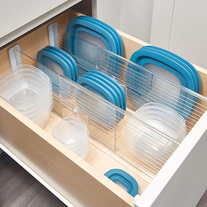 iDesign Expandable Deep Drawer Dividers for Kitchen, Dresser, or Desk Drawers - Set of 2 - Clear