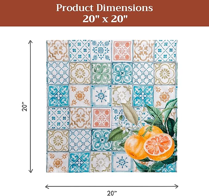 Maison d' Hermine Cloth Napkins Set of 4 100% Cotton Everyday Reusable Square Napkins Cloth Washable Dinner Party Wedding Restaurant Gifts for Mothers Day Spring/Summer (Agrume, 20" x 20")