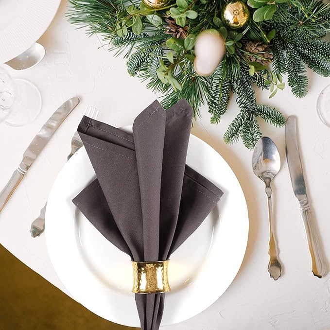 Hemmed Edge Cloth Dinner Napkins Set of 12 18x18 Inches - Charcoal, Soft Spring Basket Décor Dinning Table Linen Napkin Ideal for Kitchen, Easter, Wedding | Decorative Washable Banquet Event Napkin