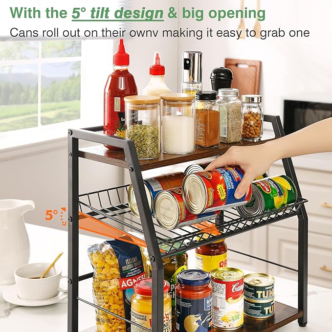 Kitchen Countertop Organizer, Snack Organizer Candy Display Stand Coffee Station Organizer, 3 Tier Wooden Counter Storage for Soda Cans Condiment Tea, for Pantry Office Bathroom, White (Black)