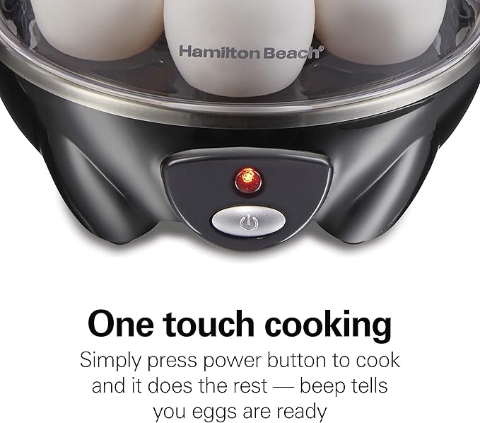 Hamilton Beach 3-in-1 Electric Egg Cooker for Hard Boiled Eggs, Poacher Eggs, Omelet Maker & Vegetable Steamer, Holds 7, Black (25507)