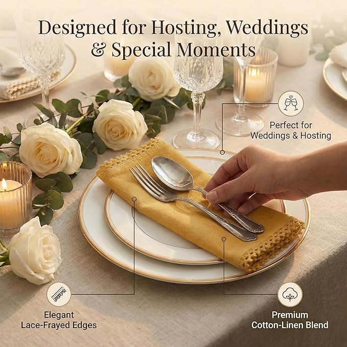 ACCENTHOME Mustard Cloth Napkins Set of 12 18x18 inch Cotton Dinner Napkins - Washable Soft Premium Hotel Quality Reusable Napkins Perfect Table Napkins for Family Dinners, Weddings & Everyday Use