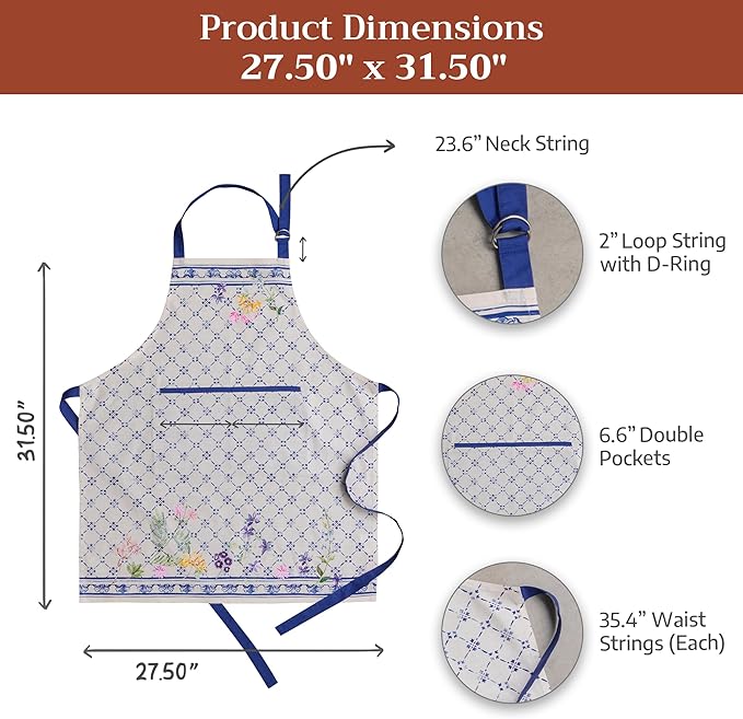 Maison d' Hermine 100% Cotton Apron for women with Pocket Kitchen Chef Apron for Men Cooking Mothers Day Gifts