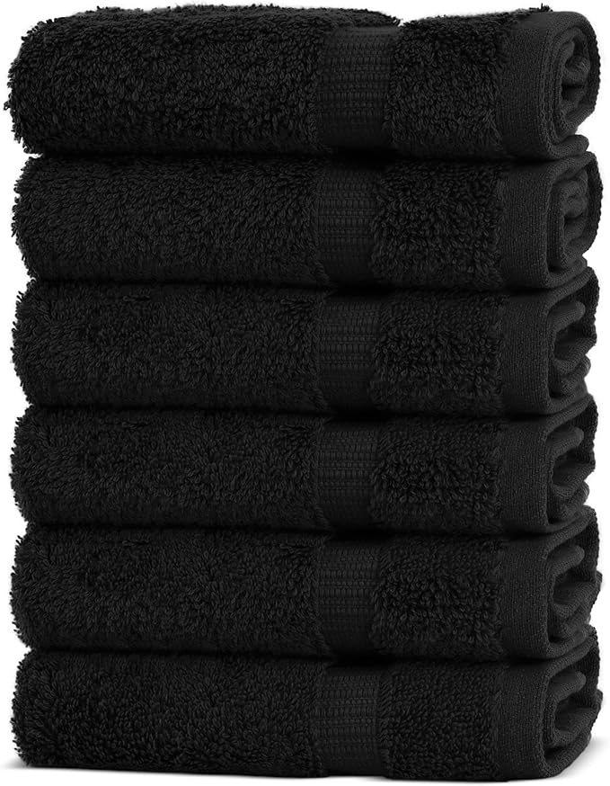 Chakir Turkish Linens 100% Cotton Premium Turkish Towels for Bathroom | 13'' x 13'' (6-Piece Washcloth, Black)