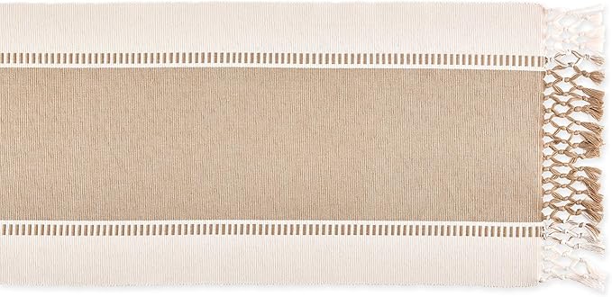 DII Dobby Stripe Woven Table Runner, 13x108 (13x113.5, Fringe Included), Stone
