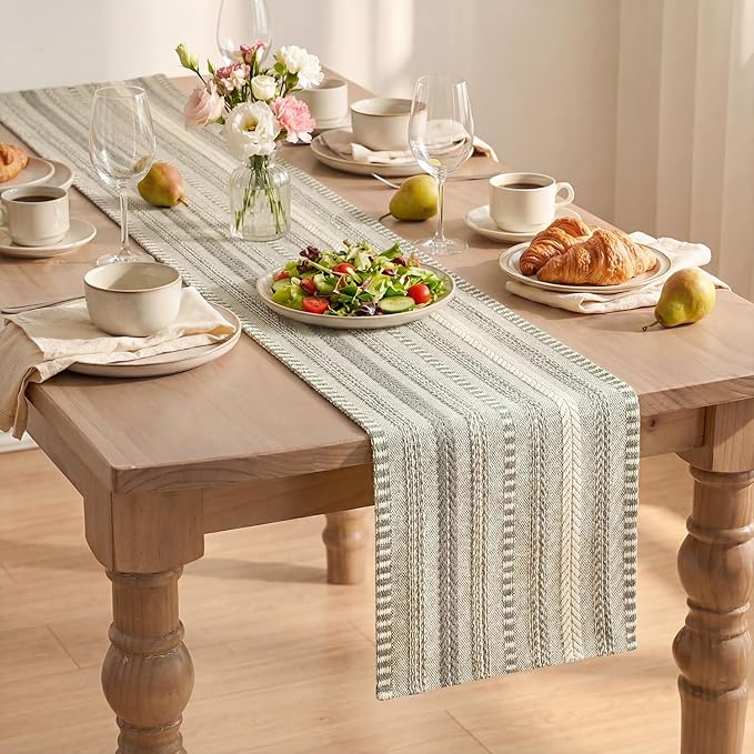 Artoid Mode Dark Grey Farmhouse Woven Table Runner, Seasonal Holiday Rustic Kitchen Dining Table Decoration for Home Party Decor 12x72 Inch