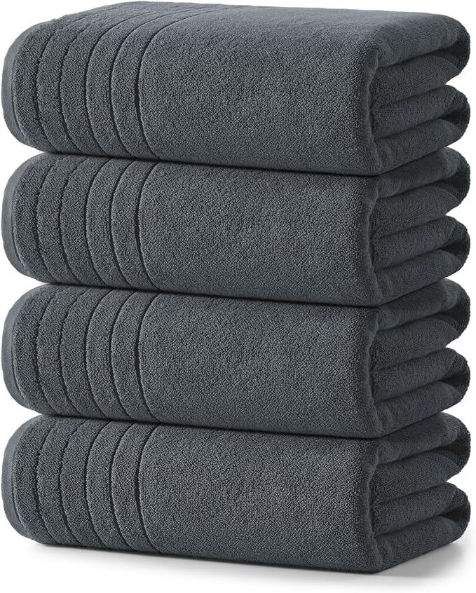 REDKISS Luxury Bath Towels Set of 4, 35x70 in, Highly Absorbent & Quick Dry, Super Soft Extra Large Premium Thick Cotton Gray Bath Sheets for Shower, Hotel, Bathroom, Spa