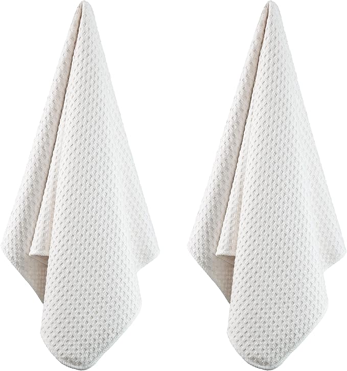 POLYTE Ultra Premium Microfiber Kitchen Dish Hand Towel Waffle Weave, 8 Pack (16x28 in, Off White)