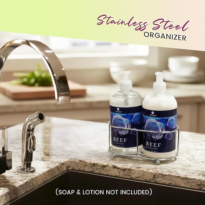 Jolitee Vintage Soap and Hand Lotion Caddy, Farmhouse Soap Dispenser Set (Silver)