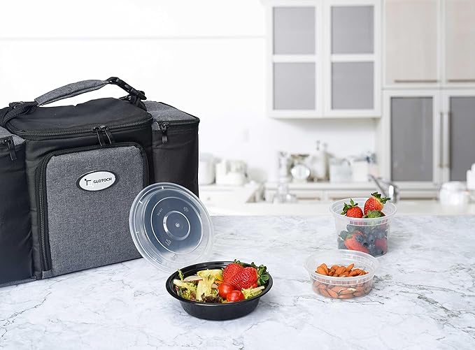 Glotoch Express Round Meal Prep Containers 24oz Black 150 Pack, Plastic Food Storage Containers for Lunch, Microwave, Freezer, and Dishwasher Safe Takeout Containers