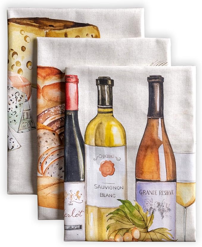 Maison d' Hermine Kitchen Towels Set of 3 100% Cotton 27.50" x 20" Reusable Cloth Tea Dish Towels Absorbent with Hanging Loop for Kitchen Gifts for Mothers Day Spring/Summer (Terroir)
