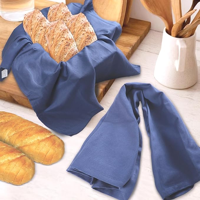 Urban Villa Kitchen Towels 100% Cotton Dish Towels for Kitchen(Set of 6) 20”x30” Dish Cloths Highly Absorbent Kitchen Linen Set with Hanging Loop Perfect for Drying Dishes Cleaning Hand Towels - Blue