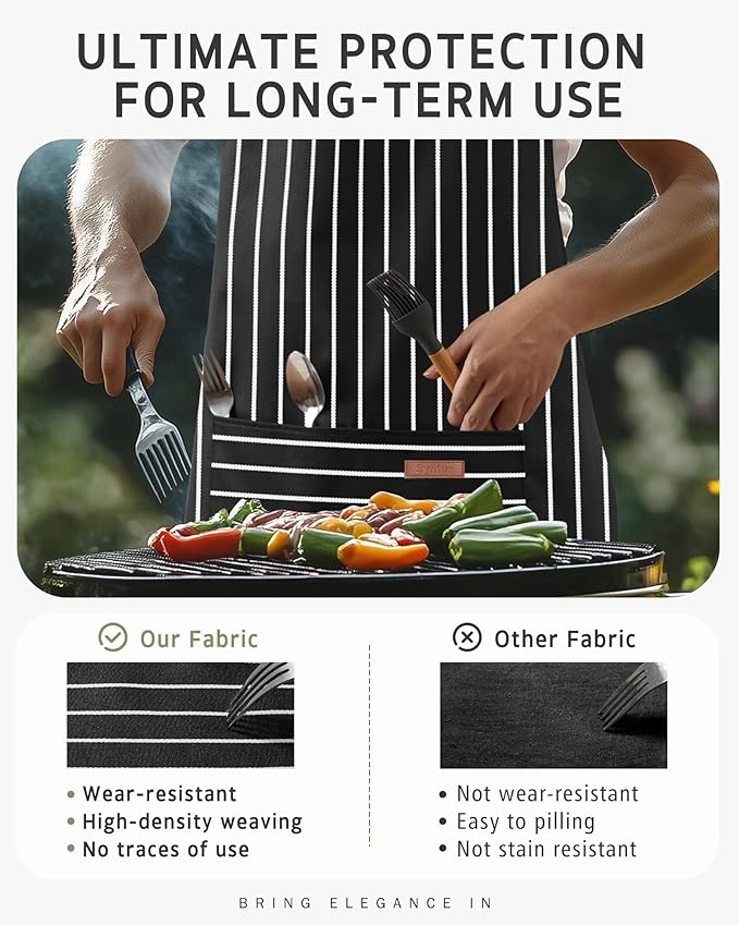 Syntus Apron for Men Women, Adjustable Cooking Kitchen Chef Aprons with 2 Pockets, Cotton/Polycotton/Polyester