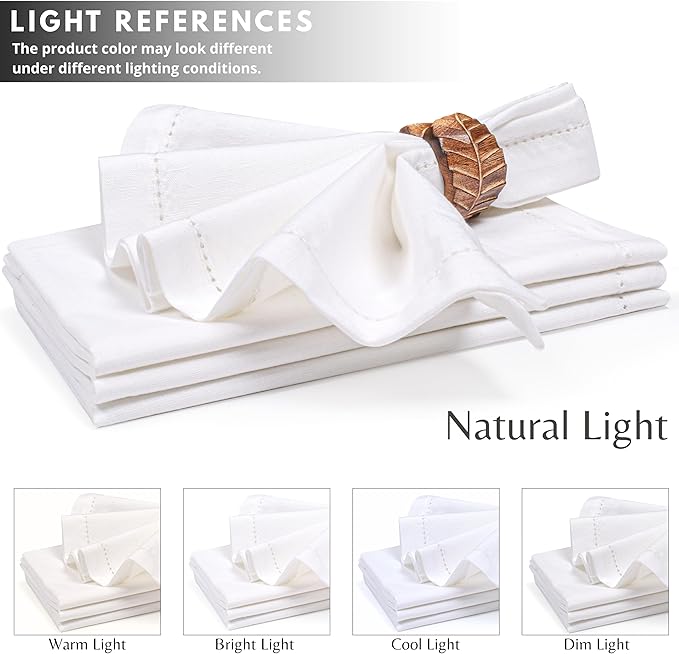 Ramanta Home Decorative Cloth Dinner Napkins Set of 12, 20x20 Inch White Hemstitched Flax Cotton Napkins with Mitered Corners, Oversized Use, Parties, Weddings, Spring, Easter Cloth Napkins