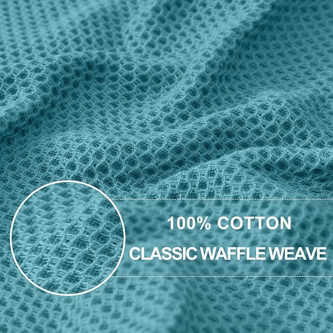 Homaxy 100% Cotton Waffle Weave Kitchen Dish Cloths, 4-Pack Ultra Soft Absorbent Dish Towels, Quick Drying Dish Rags, 12 x 12 Inches, Lake Blue