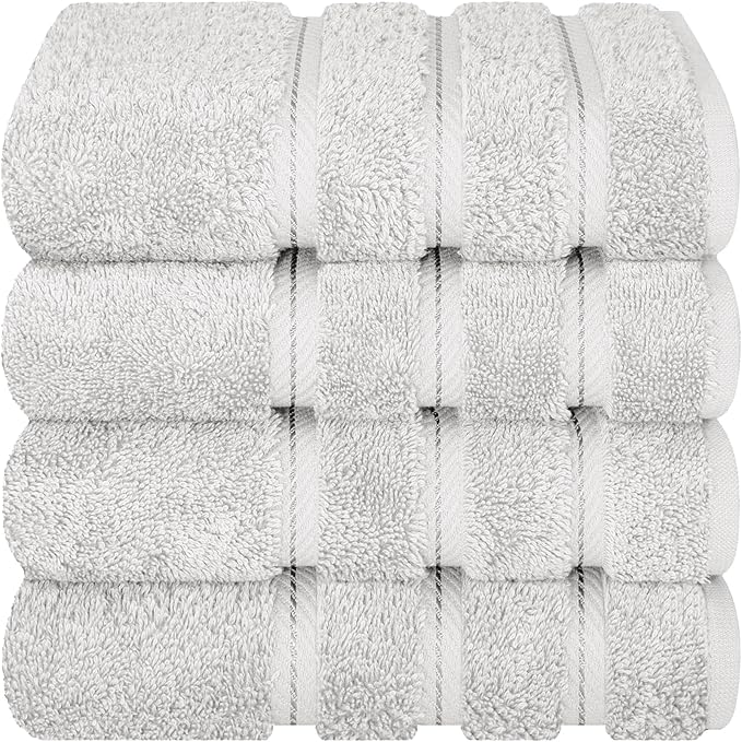 American Soft Linen Luxury Hand Towels for Bathroom, 600 GSM Heawy Weight 16x28 Size 100% Cotton Turkish 4 Piece Hand Face Towel Set, Silver Grey Hand Towels