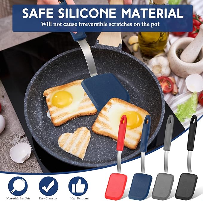 Gejoy 4 Pcs Silicone Cookie Spatula Turner Mini Brownie Spatula Flexible Silicone Spatulas Nonstick Cookware Heat Resistant No Scratch Flipper Baking Utensils for Egg Pancake(Gray, Blue, Black, Red)