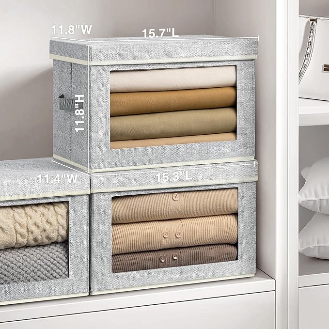 Homsorout Fabric Storage Bins with Lids, Large Storage Cubes with Window, Fabric Storage Baskets Bins for shelves, Closet Storage Boxes for Clothes, Towel, Office, 4 Packs, Blended