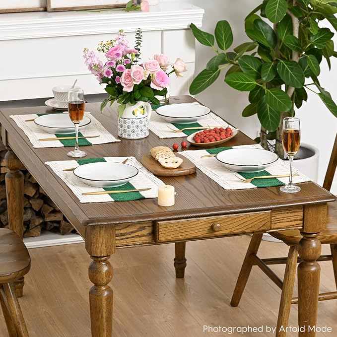 Artoid Mode Dark Green Farmhouse Rustic Placemats Set of 6,12x18 Inch Seasonal Holiday Hollow Table Mats Party Kitchen Dining Decoration