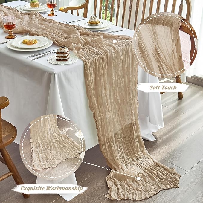 IVAPUPU 10 Pcs Cheesecloth Table Runner - 10ft Nude Spring Boho Gauze Cheese Cloth Table Runners for Baby Shower Decorations Wedding Party Summer Garden Farmhouse