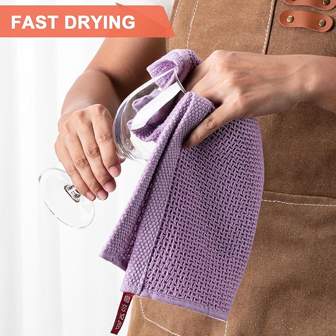 BOOMIBOO 6-Pack Kitchen Dish Cloths, 100% Cotton Waffle Weave, Ultra Soft Absorbent, Quick Drying Dish Towels, 12x12 Inches,Lavender