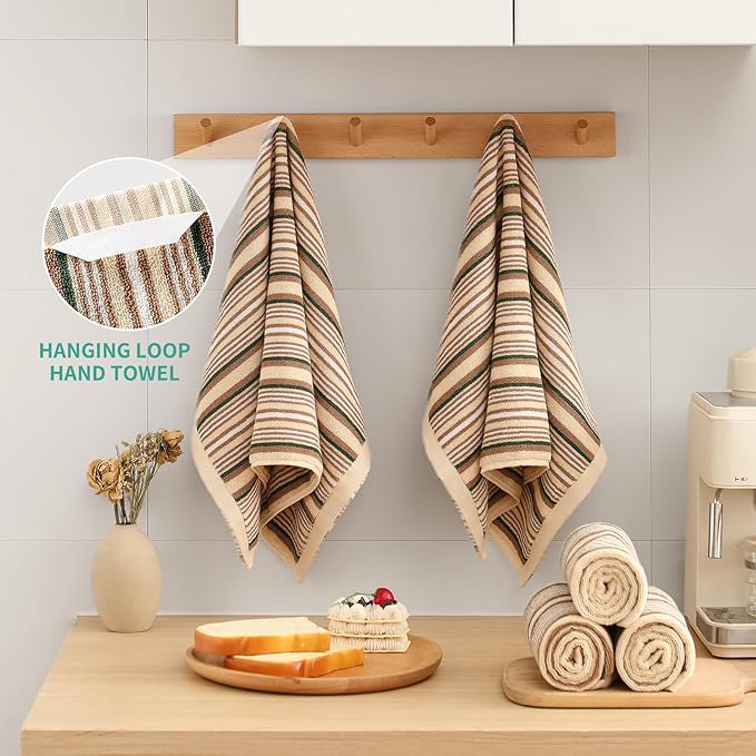 SALAS Premium Cotton Kitchen Dish Towels for Drying Dishes,Large Long Kitchen Hand Towels, Thick Highly Absorbent Dish Clothes Tea Towel Sets with Hanging Loop, 16" X 26", 4 Pcs