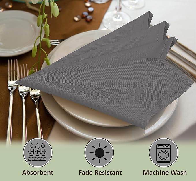 Ruvanti Cloth Napkins Set of 4, 18x18 Inches Napkins Cloth Washable, Soft, Durable, Absorbent, Cotton Blend. Table Dinner Napkins Cloth for Hotel, Lunch, Restaurant, Wedding Parties - Charcoal Grey