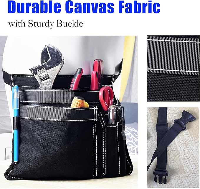 5-Pocket Utility Tool Belt Pouch for Men and Women, Adjustable Canvas Waist Belt Bag for Electrician Maintenance Gardening Carpentry, Durable Multi Work Apron for Tools & Accessories (Black + Yellow)