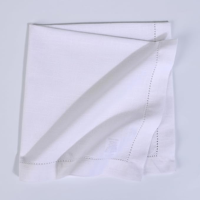 FINGERCRAFT Cloth Napkins, Hemstitch Napkins Cloth, Everyday Use, Premium Quality Natural Cotton Perfect for Parties Dinners Weddings Cocktail Christmas Easter Set of 12, 20 inch White