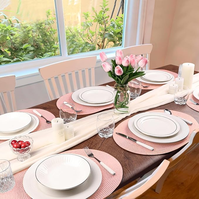 AHHFSMEI Placemats Set of 4 for Dining Table Washable Woven Non-Slip 18x12 inches Placemat Heat-Resistant Durable Table Mats for Dining Table Easy to Clean(Pink 4)
