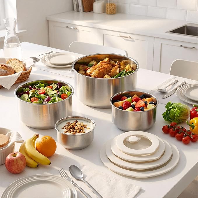 Urban Green Stainless Steel Food Containers with Glass Lid, Airtight Leakproof Stainless Steel Storage Containers in set of 4, Round Shape, Microwave Safe, 100% Plastic Free