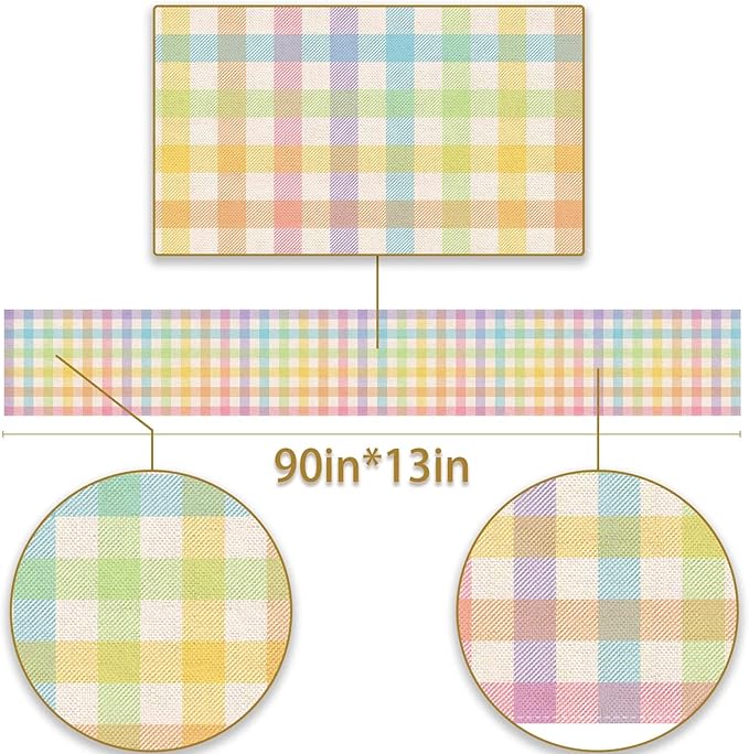 Pudodo Easter Buffalo Plaid Check Table Runner Spring Holiday Farmhouse Fireplace Kitchen Dining Room Home Party Decoration (13" x 90")