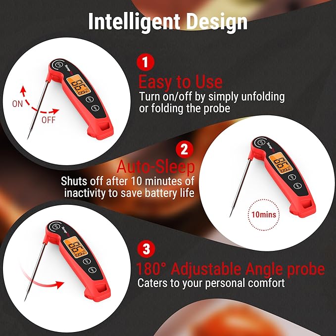 TempPro TP605 Instant Read Meat Thermometer for Cooking, Waterproof Digital Food Thermometer with Large Backlit LCD, Kitchen Thermometer for Grilling, Smoking & Candy Making (Previously ThermoPro)