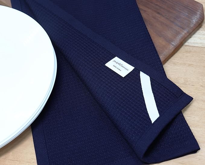 PurpleEssences Waffle Weave Kitchen Towel, 100% Cotton - 15x25 Inches with Hanging Loop, Ultra Soft Absorbent Quick Drying Dish Cloth, Tea and Hand Towels, 4 Pack - Spring Easter Summer - Navy Blue