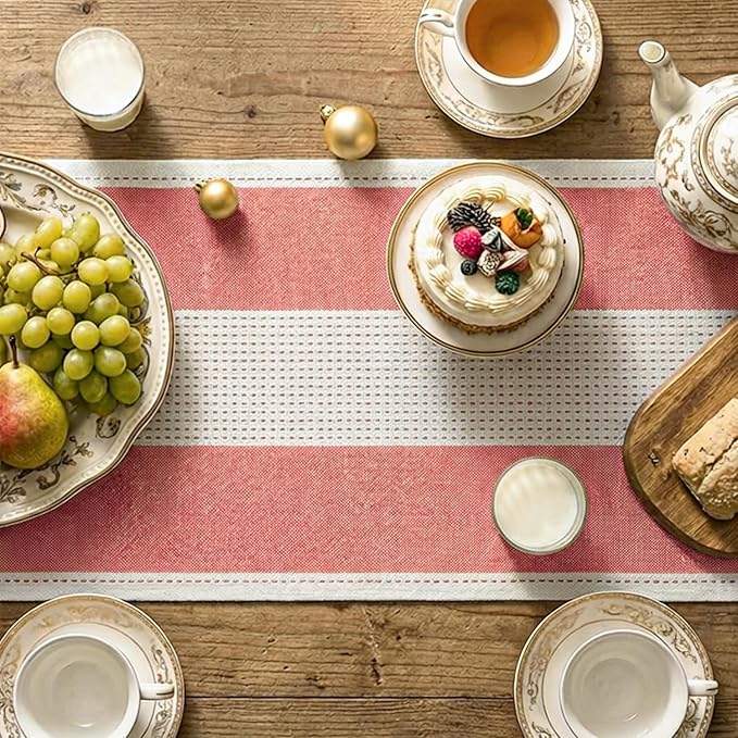 Artoid Mode Red Farmhouse Rustic Table Runner, Seasonal Macrame Fabric Kitchen Dining Holiday Wedding Table Decor for Home Party 13x120 Inch