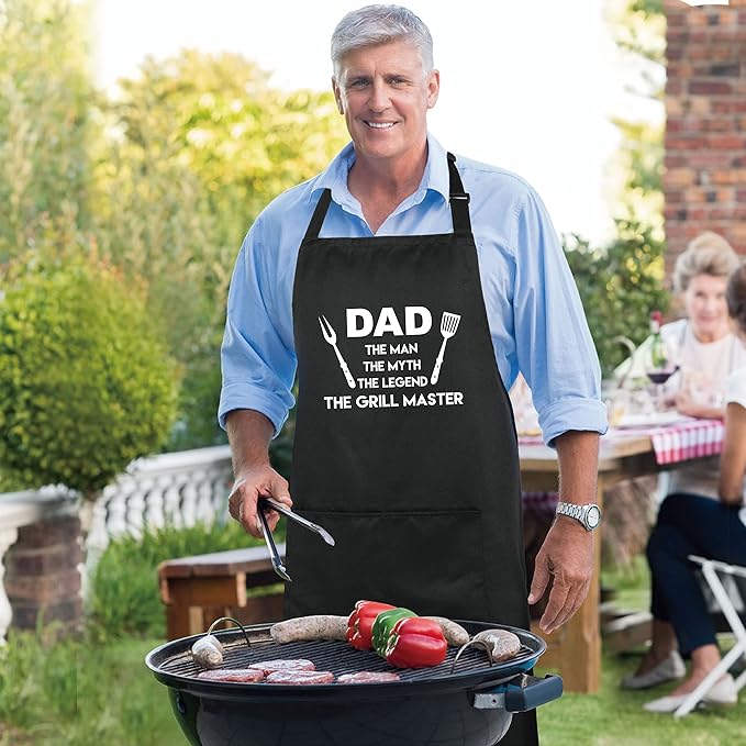 Xornis 100% Cotton Funny Apron with 2 Pockets for Men Women BBQ Grilling Adjustable Bib Black Aprons Gifts Cooking Kitchen
