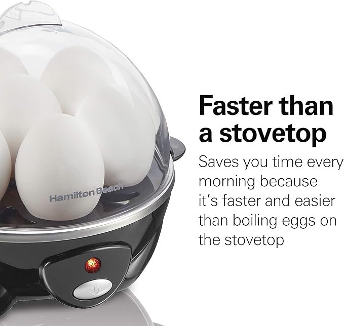 Hamilton Beach 3-in-1 Electric Egg Cooker for Hard Boiled Eggs, Poacher Eggs, Omelet Maker & Vegetable Steamer, Holds 7, Black (25507)