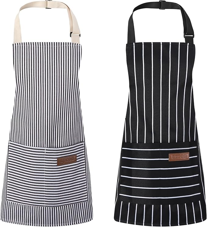 2 Pack Stripes Kids Apron, Kids Cooking Aprons with 2 Pockets, Cute Aprons for Cooking for Boys and Girls