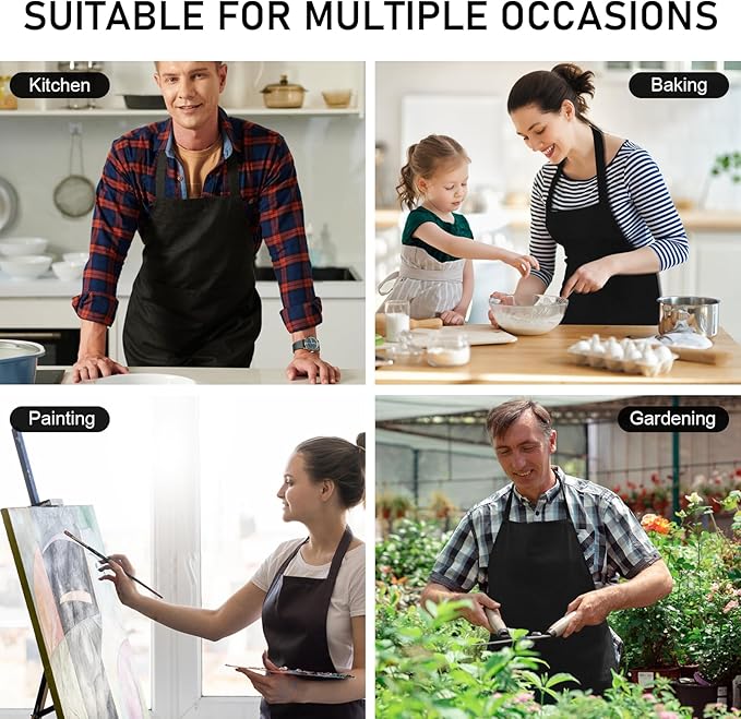 12 Pack Bib Apron, Unisex Restaurant Kitchen Aprons for Women with 2 Pockets, Chef Aprons for Cooking Men BBQ Painting Drawing Craft Plain Adults, Bulk Black