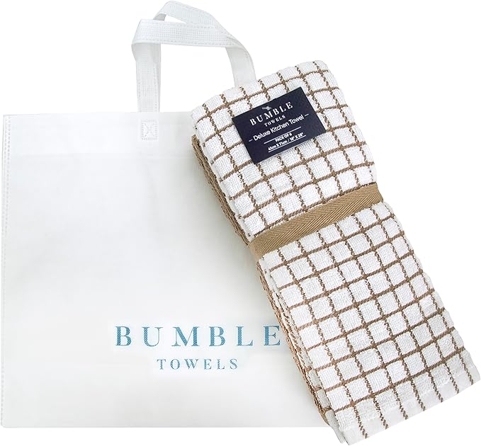 Bumble Kitchen Towels (6 Pack) | 16" x 28" | 100% Cotton Dish Towels for Kitchen | 380 GSM | Soft, Highly Absorbent & Durable Dish Towels with Hanging Loop | Tan
