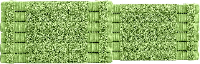 Classic Turkish Towels CTT - Premium Washcloths 12 Pack Set, 100% Turkish Cotton, Highly Absorbent & Quick Dry, Face Towels Wash Cloths for Hotel, Spa & Gym | 12"x12" (Green)