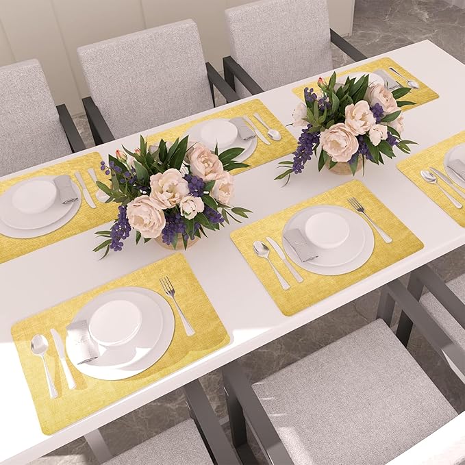 Maxpearl Faux Leather Placemats Set of 6 - Waterproof - Wipe Clean - Heat Resistant - Anti Slip Dining Table Place Mats, Suitable for Indoor & Outdoor Use, 17’’×12’’, Yellow