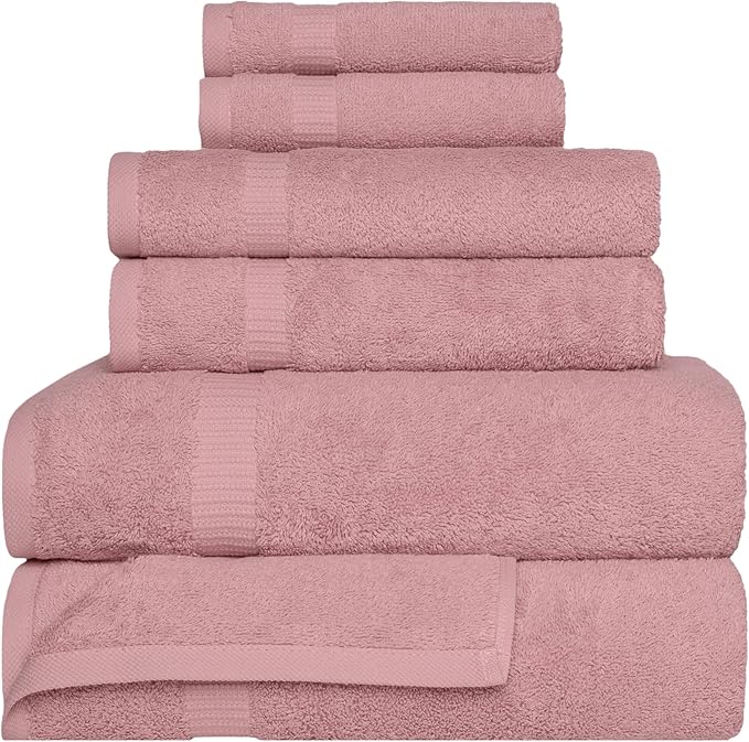 SALBAKOS 100% Turkish Cotton 6-Piece Towel Set | Heirloom Quality Hotel & Spa Collection | Ultra Soft, Super Absorbent 2 Washcloth, 2 Hand, 2 Bath Towel Sets | Made in Turkey (Rose, 6 Piece Towel Set)