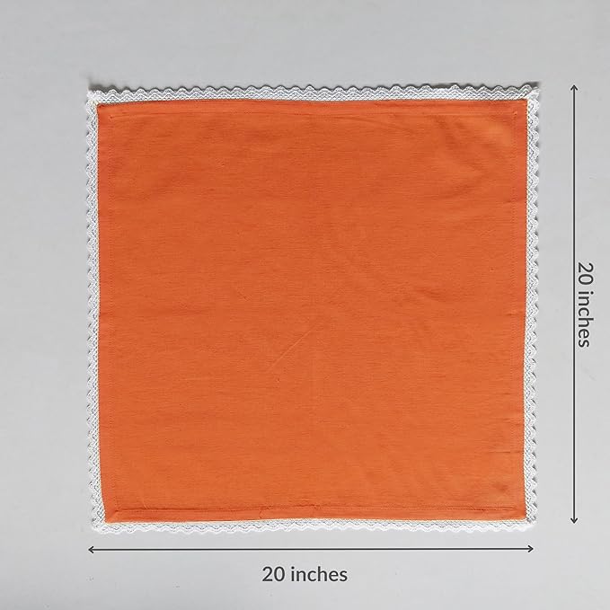 FINGERCRAFT Dinner Cloth Napkin Cotton Linen Blend 4 Pack Mitered Corners with Elegant Lace for Everyday Use Napkins are Pre Shrunk and Good Absorbency Rust Easter Color