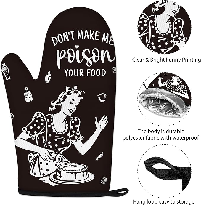 Funny Oven Mitts and Pot Holders Sets Black Kitchen Accessories Cute Kitchen Decor Funny House Warming Gifts Heat Resistant Cooking Baking Gifts for Women (Black, Oven Mitts & Pot Holders)