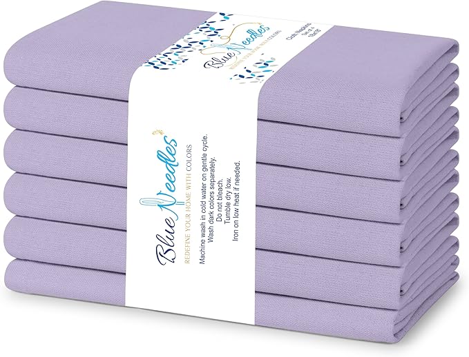 Blue Needles Solid Cloth Napkins Set of 6 Lavender 100% Cotton Dinner Napkins 18x18 inches - Spring Summer Easter - Soft, Reusable, Absorbent & Washable Linen, Ideal for Events Parties & Everyday Use